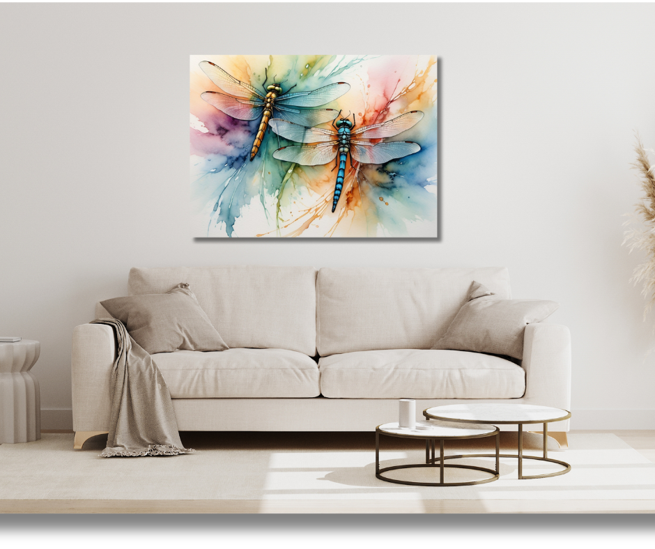 Canvas Wall Art Home Decor - Colourful Dragonflies