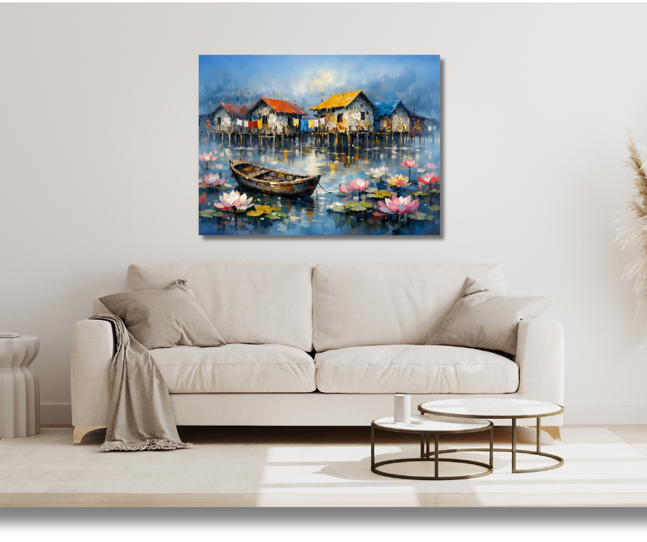 Canvas Wall Art Home Decor - Colourful Village In The River