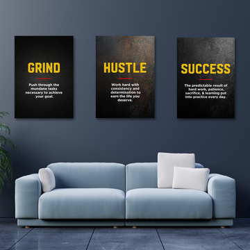 Motivational Canvas Wall Art - Grind Hustle Success (3-Piece)