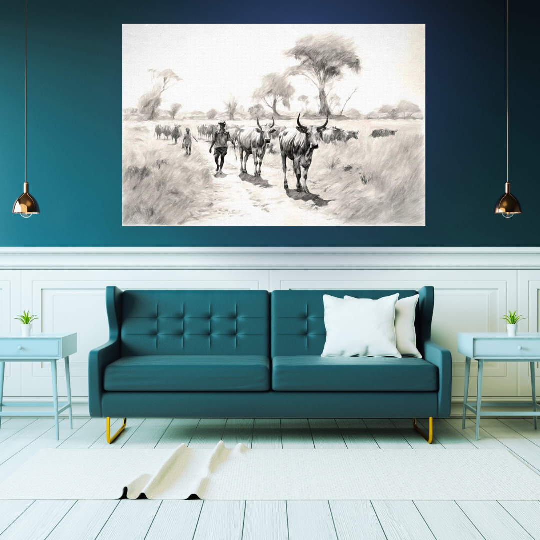 Canvas Wall Art Home Decor - Nguni Cow Herd