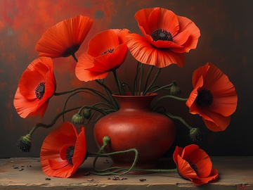 Canvas Wall Art Home Decor - Poppies Pot