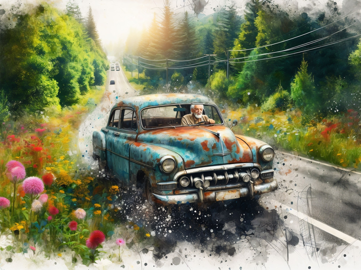 Canvas Wall Art Home Decor - Rusty Car On The Highway