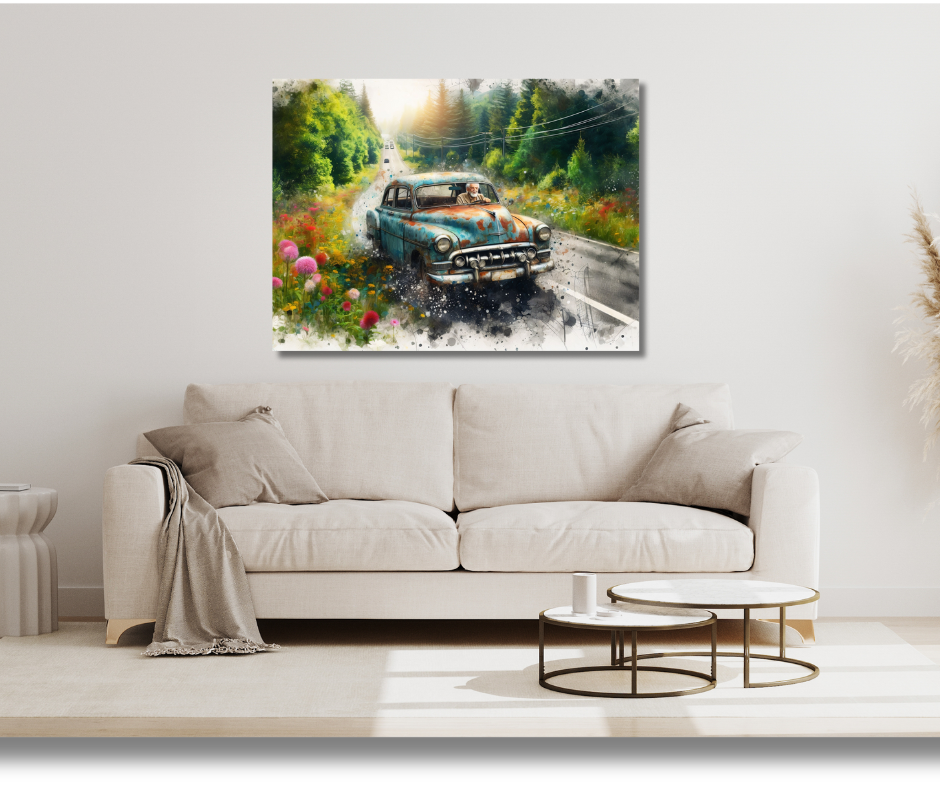 Canvas Wall Art Home Decor - Rusty Car On The Highway