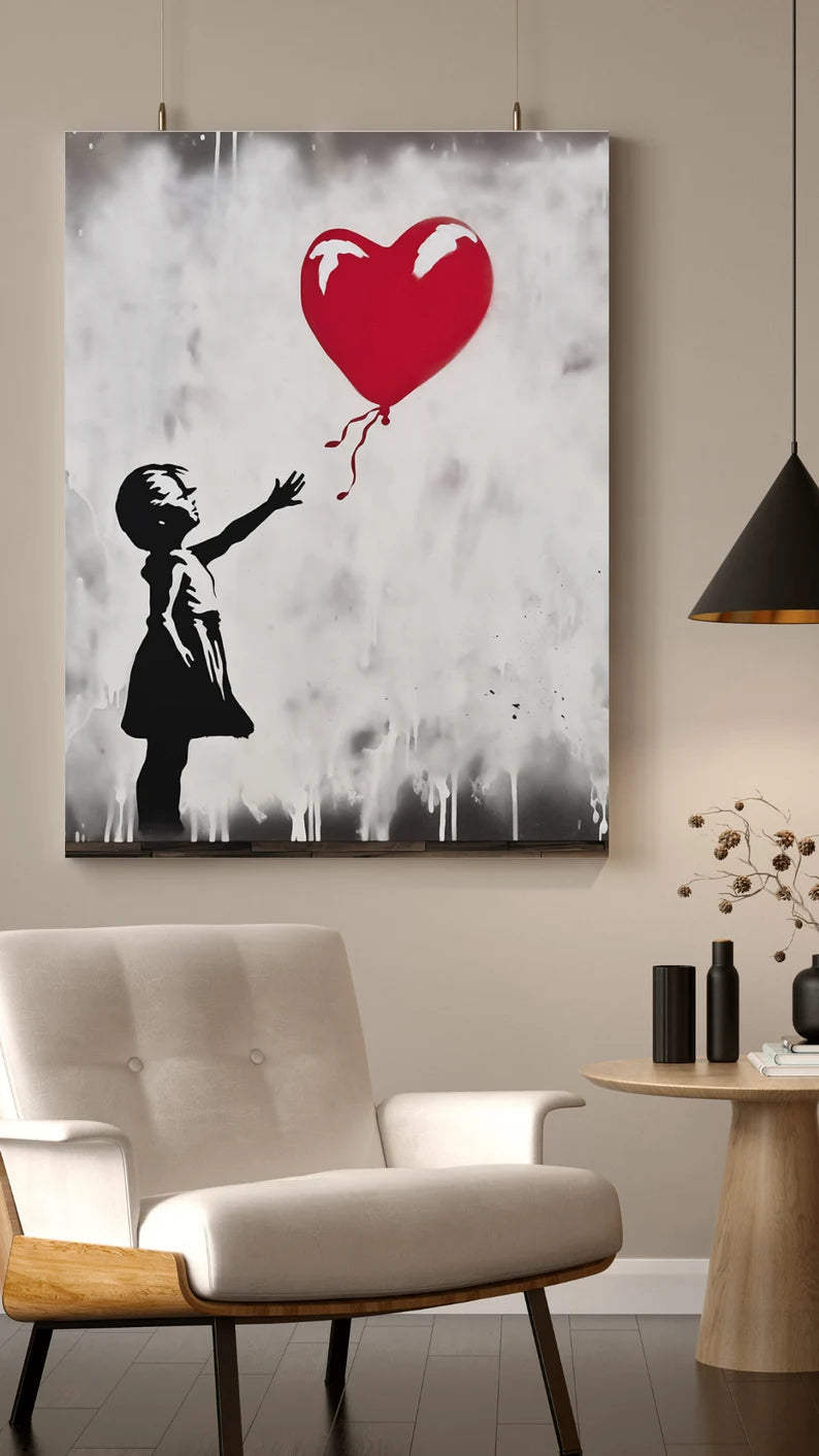 Balloon Heart Girl Whimsy Canvas Wall Art
