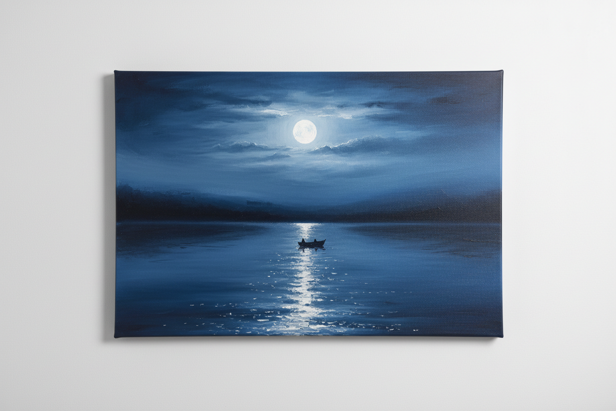 Moonlit Boat On Still Waters - Hero