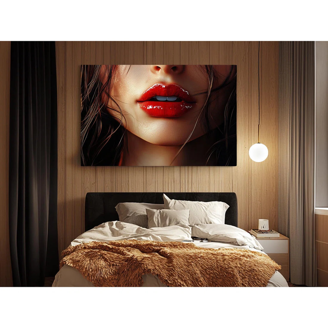 Bold Red Lips Modern Abstract Face Canvas Wall Art
